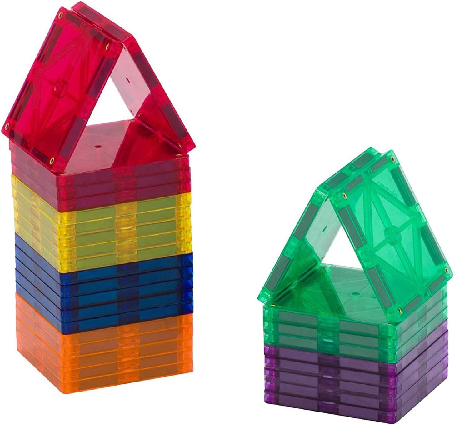 Award Winning Playmags Clear Colors Magnetic Tiles Building Set 50 + 6 Pc Set with Car - STEM Magnetic Toys Develop Motor Skills & Creativity, Colorful, Durable Magnet Building (56 Pc Set)