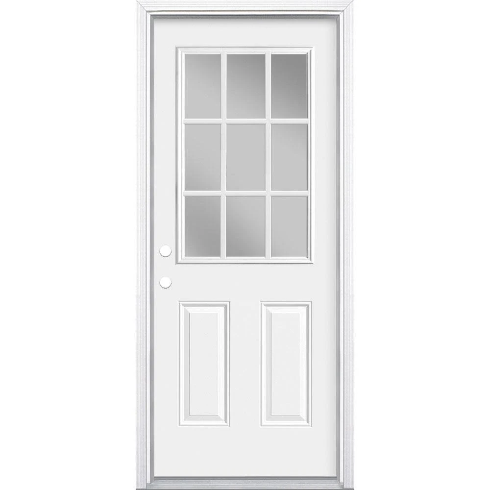 Masonite 32 in. x 80 in. 9 Lite Right-Hand Inswing Primed Steel Prehung Front Exterior Door with Brickmold, Primed White