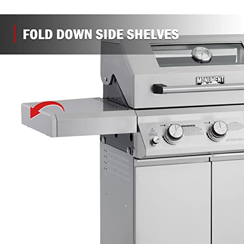 Monument Grills Larger 4-Burner Propane Gas Grill Stainless Steel Heavy-Duty Cabinet Style with LED Controls & Side Burner