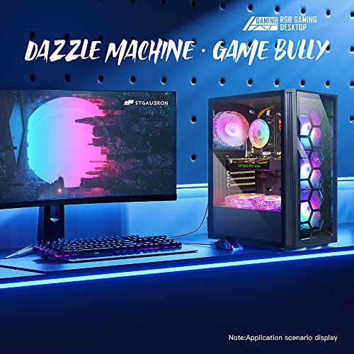STGAubron Gaming PC Desktop Computer, Intel Core I7 up to 3.9 GHz, Radeon RX 580 8G, 16G RAM, 512G SSD, WiFi, Bluetooth 5.0, RGB Fan x6, RGB BT Sound Bar, Windows 10 Home