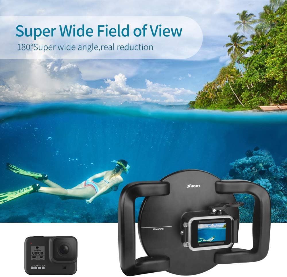 D&F Dual Handles Dome Port for GoPro Hero 8 Black, 45m/147ft Underwater Dome Lens Builted-in Waterproof Housing Case for Go Pro 8 with Waterline Diving Accessory