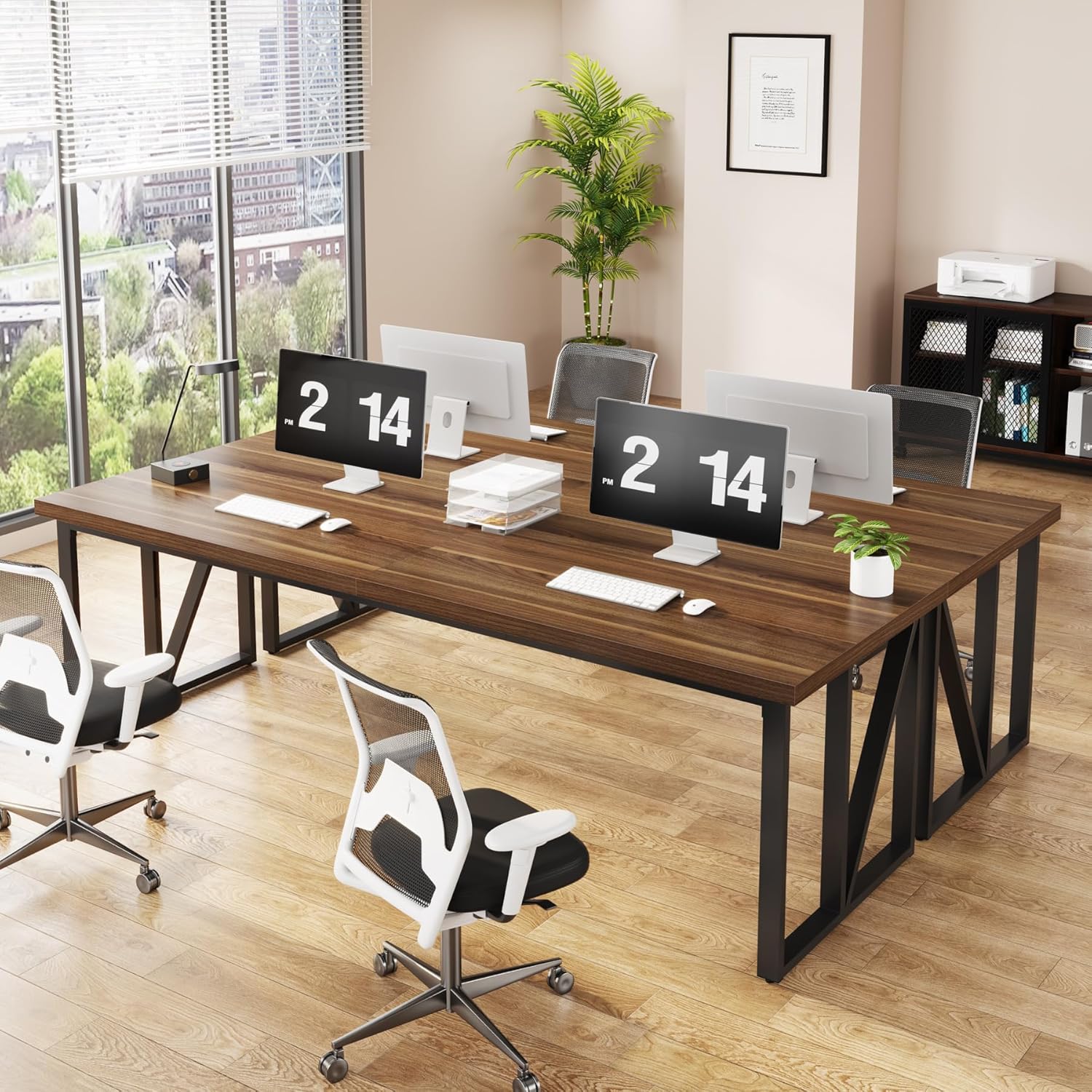 Tribesigns 2 Person Computer Desk: 78.7 Inches Extra Long Double Desk, Large Wood Home Office Desk, Industrial Craft Study Writing Table, Workstation Office Business Furniture, Brown