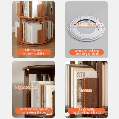 Solid Wood rotating bookshelf tower 4/5/6 vertical corner bookshelf tower 360° Floor Standing Bookcase Storage Rack Bookshelve Storage Display Rack for Living Room Study Room Office(Cherry wood,46*46*
