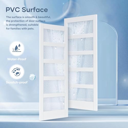 36x84 Inch Glass Sliding Barn Door Slab and 6.6ft Hardware Kit Included, 5 Frosted Glass, LVL Wood Panel Covered with White Water-Proof Scratch-Proof PVC Surface, Simple DIY Assembly