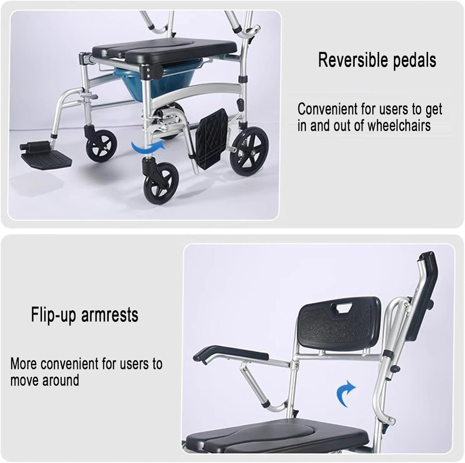 4 in 1 Shower Wheelchair, Portable Shower Chair with Wheels, Bedside Commode Chair, Waterproof Shower Commode Chair for Elderly