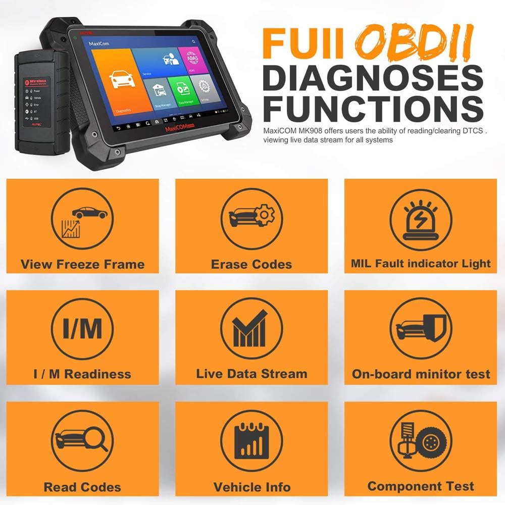 Autel MaxiCOM MK908 with MV108 Automotive Scan Tool 2022 Newest with Advanced ECU Coding, Bi-Directional Control, Active Tests, OE-Level All Systems Diagnosis & 31+ Services, Upgraded of MS906BT