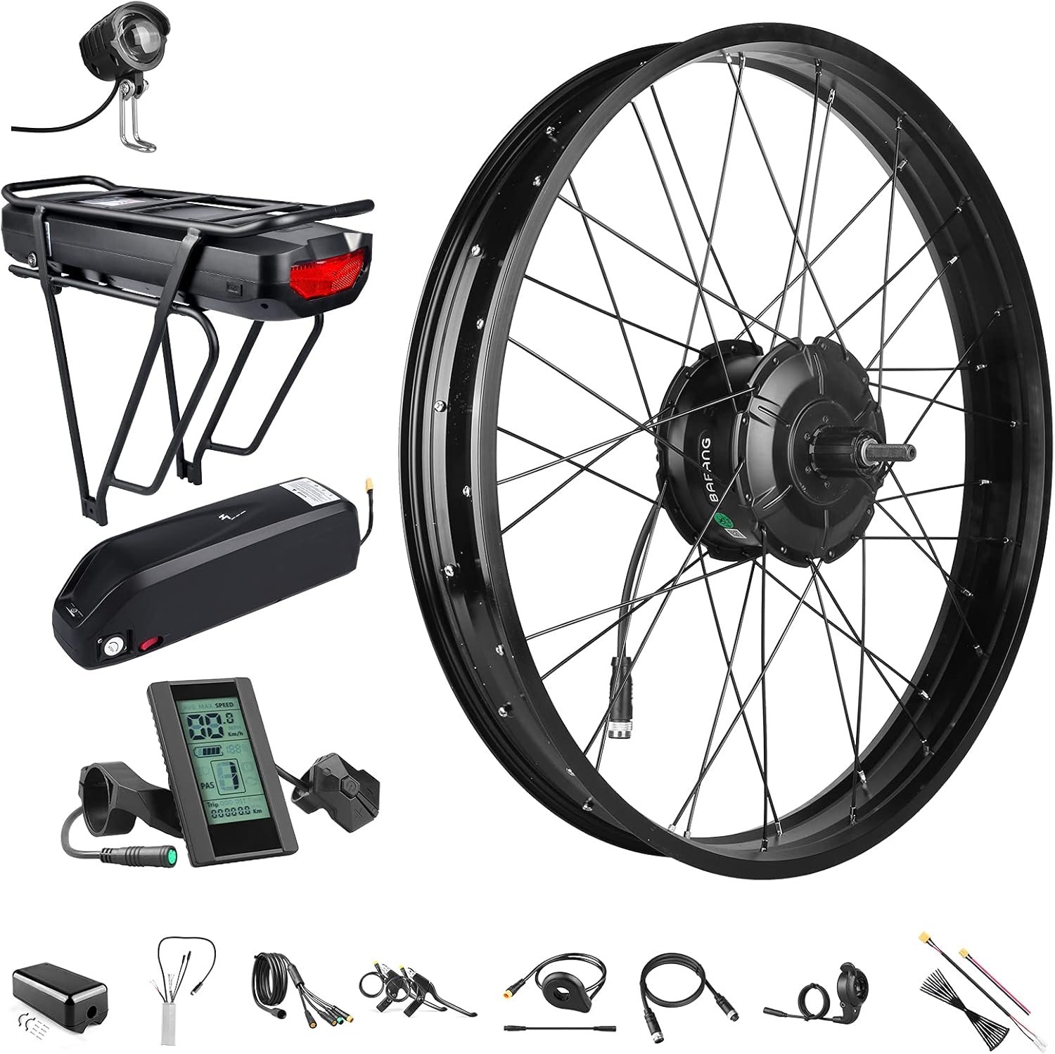 BAFANG 48V 1000W Rear Hub Motor Ebike Conversion Kit for 26 Fat Tire Bikes Cassette Rear Wheel Brushless Hub Motor Drive Electric Bicycle Conversion Kit with Optional Display and Ebike Battery