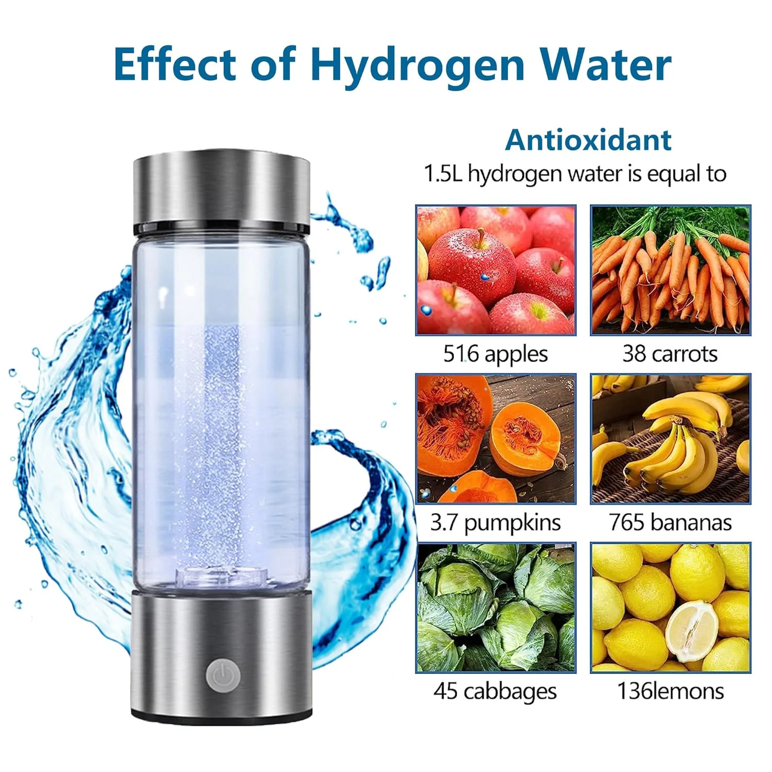 Hydrogen Water Generator, Hydrogen Water Bottle, Portable Hydrogen Generator, Rechargeable Water Ionizer with New PEM SPE Technology Water Ionizer Machine for Home Office Travel