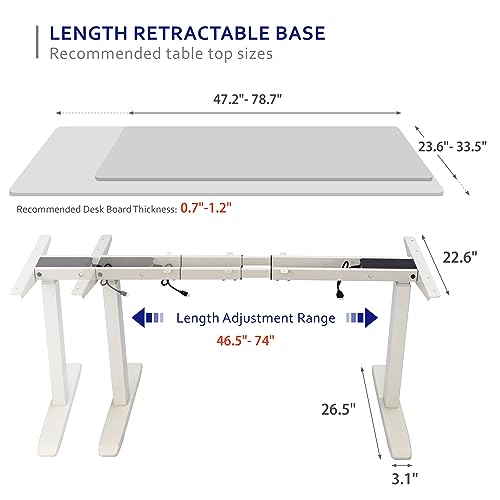 Okin Electric Standing Desk Frame Only, Height Adjustable Desk Legs for 47" to 63" Table Top, Ergonomic 180 lbs Load Capacity 2 Tier Sit Stand Desk Base with Memory Controller for Home Office, White