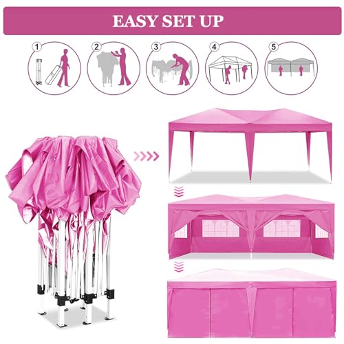 10x20 White Pop Up Canopy Tent Heavy Duty with 6 sidewalls Commercial Outdoor Party Tent Event Wedding Tents Instant Canopy Gazebo with Carry Bag UPF 50+ Waterproof Adjustable Height