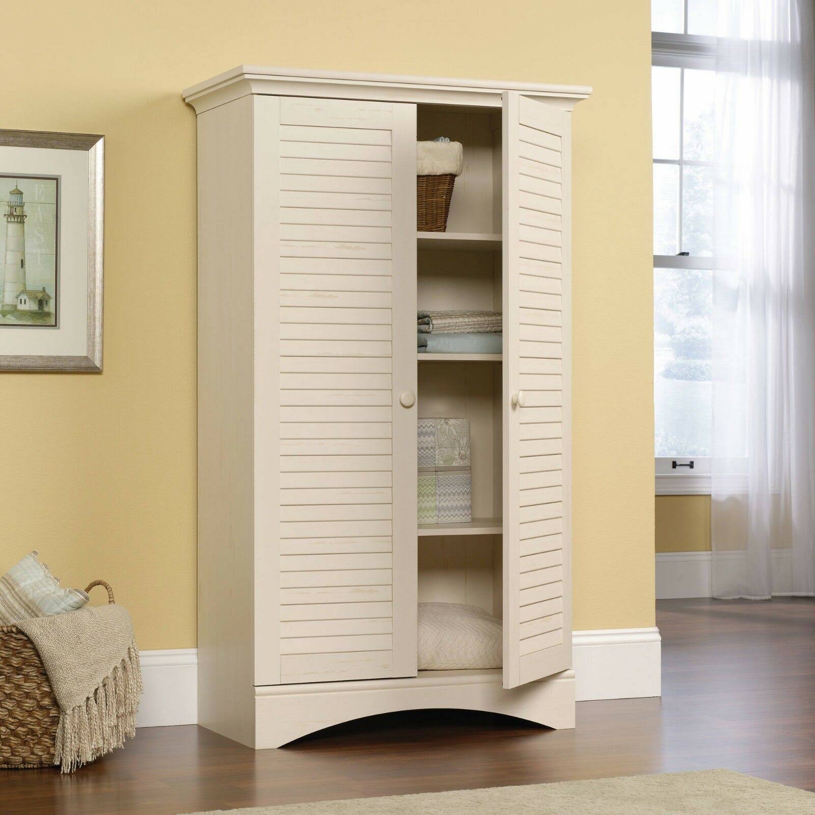 Sauder Harbor View Storage Cabinet, Antiqued White
