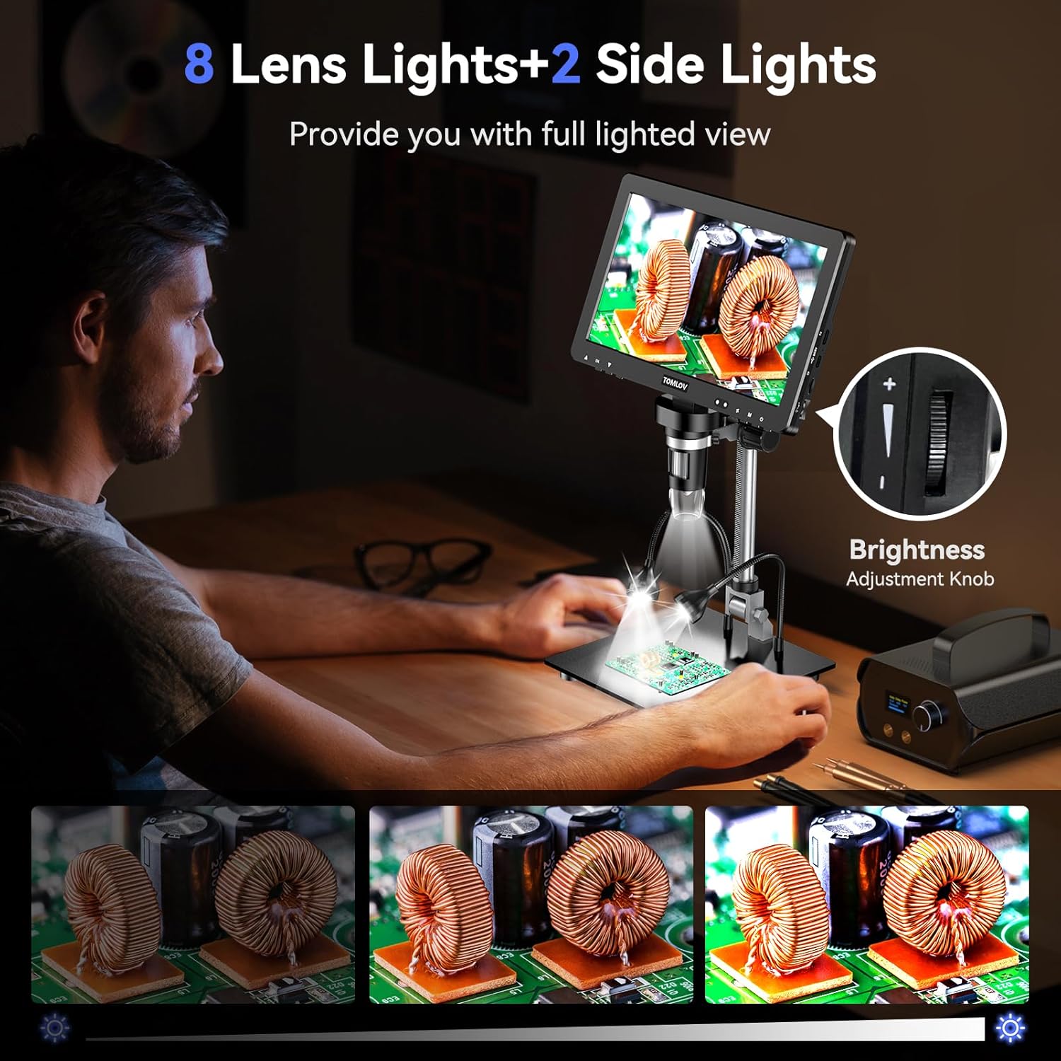 TOMLOV DM9 Max 10.1" HD IPS HDMI Digital Microscope 1500X, 20MP Coin Microscope Magnifier for Error Coins with Screen, LCD Soldering Microscope for Adults, 10 LED Lights, PC/TV Compatible, 64GB