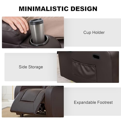 COMHOMA Power Lift Recliner Chair for Elderly and Adults Electric PU Leather Recliners Electric Sofa Chair with Massage & Heat, Cup Holders, Side Pockets (Brown)