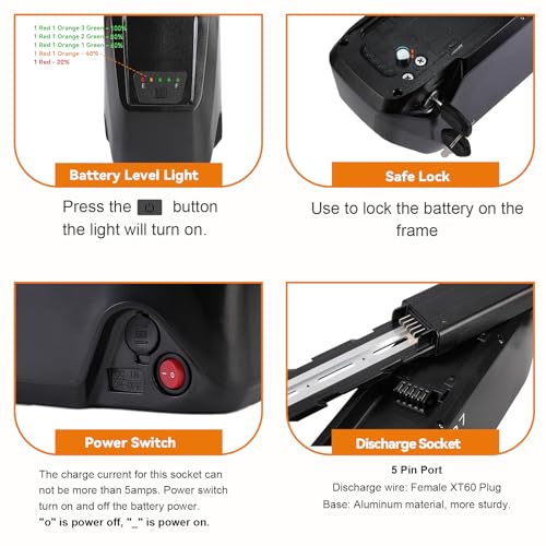 LGECOLFP 36V 48V 52V Ebike Battery 10Ah 13Ah 15Ah 20Ah Battery Pack with 3A Fast Charger 30A BMS for 36V 48V 52V Controller 250W 350W 500W 750W 1000W 1200W Motor