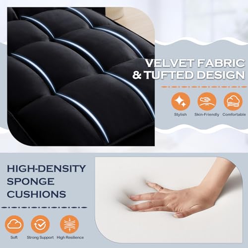 Sleeper Chair Bed,3 in 1 Convertible Sleeper Sofa,Velvet Tufted Upholstered Single Sofa Bed with Adjustable Backrest,Pull Out Recliner Lounger Bed for Living Room,Office,Apartment,Small Space(Grey)