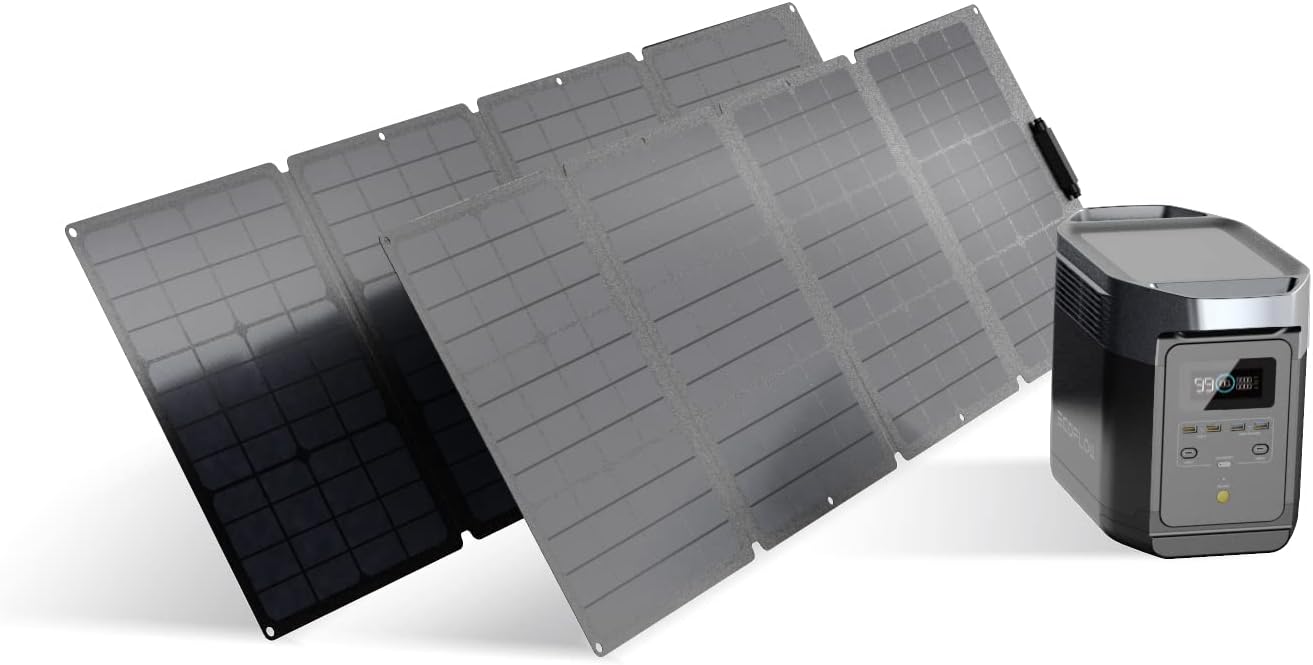 EF ECOFLOW EFDELTA 1260Wh Solar Generator with 2 110W Solar Panel , 6 1800W (3300W Surge) AC Outlets, Portable Power Station for Outdoors Camping RV Hunting Emergency