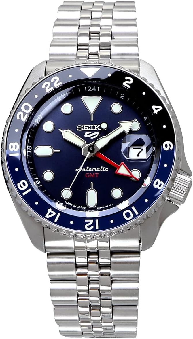 SEIKO SSK003 Men's 5 Sports Style GMT Model Automatic Mechanical Wristwatch, Made in Japan, Blue, Bracelet Type