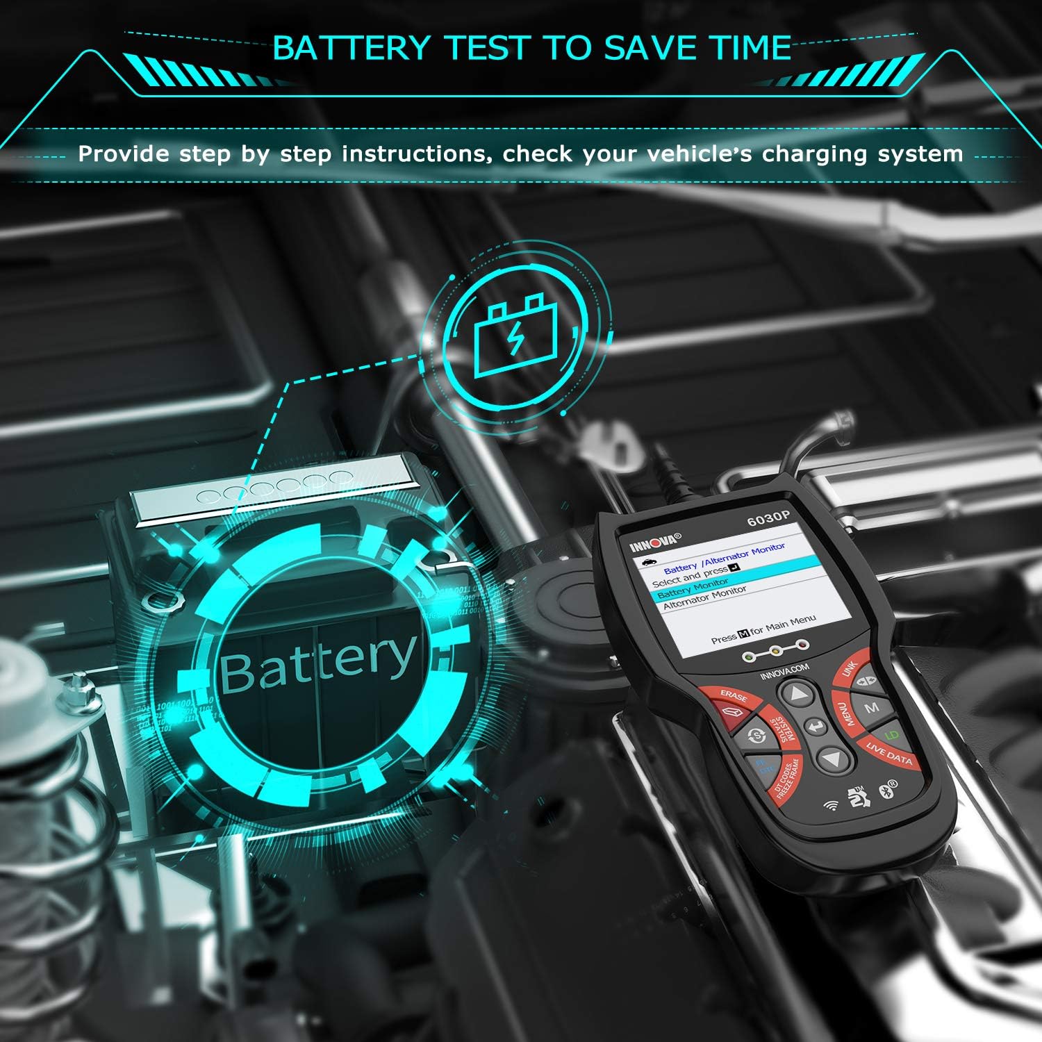 INNOVA 6030P OBD2 Scanner ABS Code Reader-Check Engine Light-Diagnostic Scan Tool Live Data with Battery & Alternator Test-Code Severity Levels-Full OBDII Modes