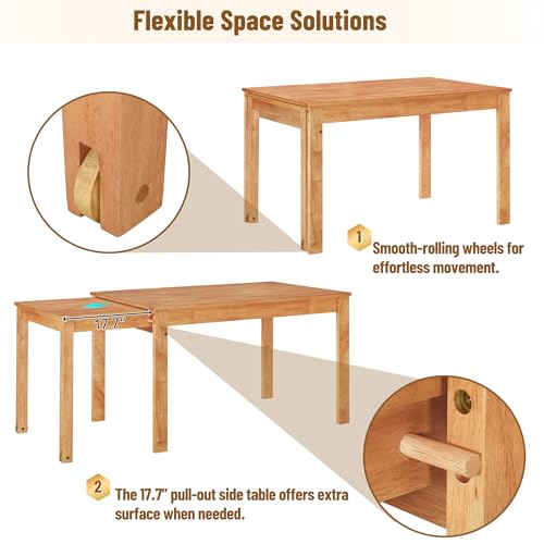 Bellemave 5-Piece Extendable Dining Table Set with Wheels Farmhouse Kitchen Table Set with 4 Chairs and 17.7" Pull-out Side Table, Rectangular Dining Room Set for Kitchen, Dining Room (Brown)