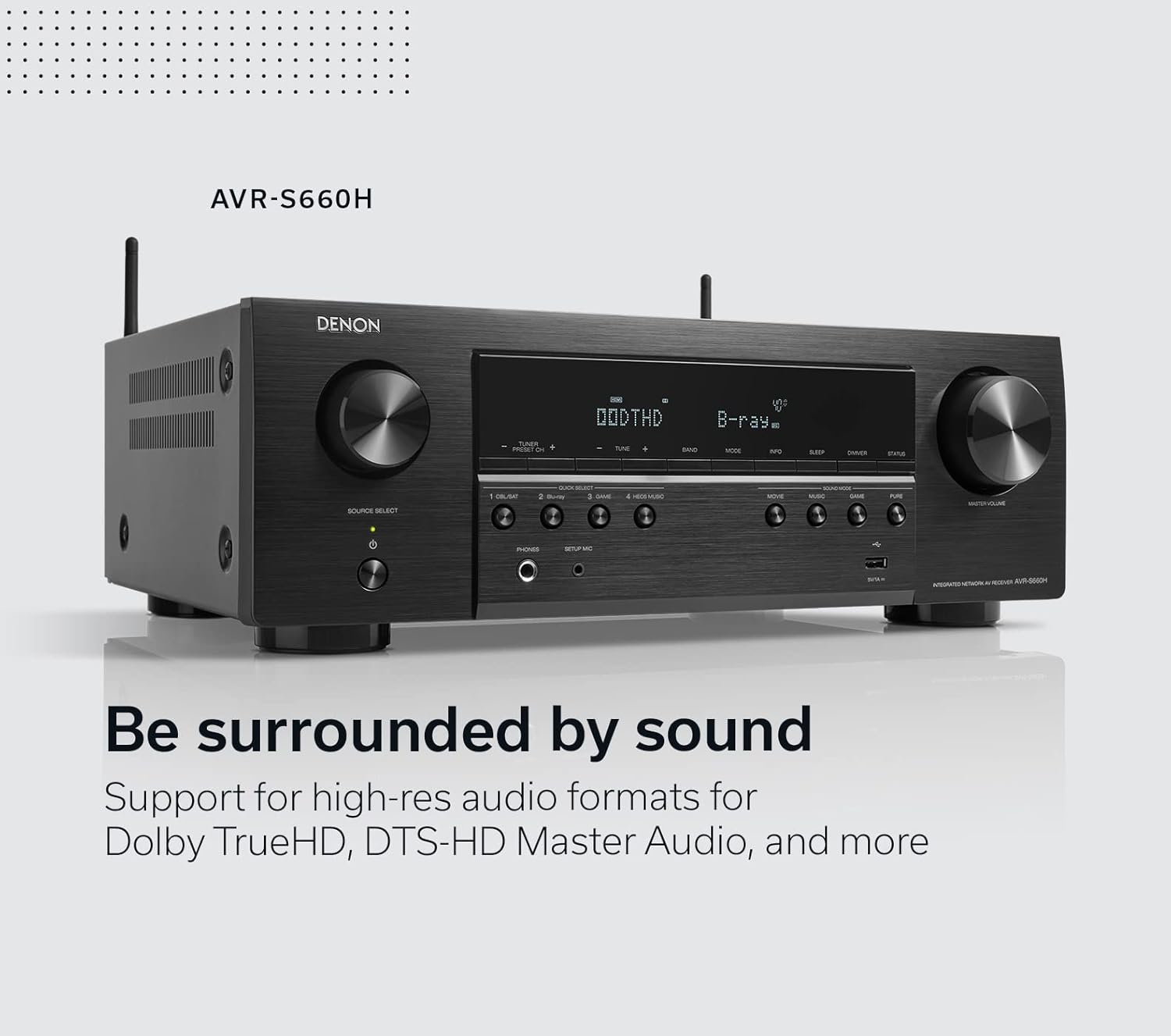 Denon AVR-S660H 5.2 Ch AVR - 75 W/Ch, Advanced 8K Upscaling, 3D Audio - Dolby TrueHD, DTS:HD Master & More, Wireless, Built-in HEOS, Alexa, Receiver