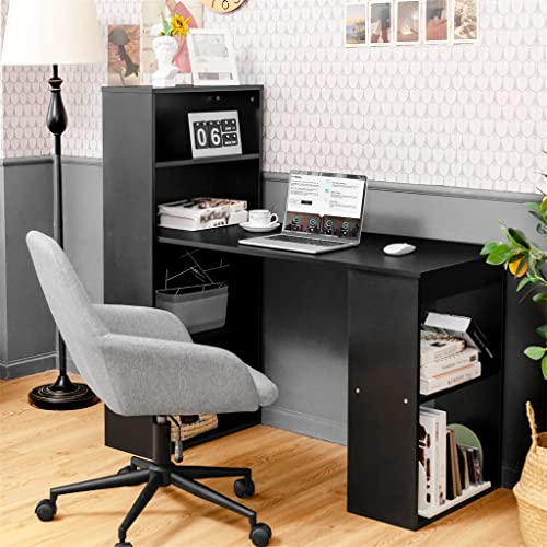 Computer Desk Writing Workstation Office with 6 Tier Storage Shelves in Black Desk (D As shown)
