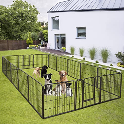LEMY 16 Panels 32 in Pet Playpen Heavy Duty Metal Dog Exercise Fence Barrier，Outdoor & Indoor Foldable Pet Exericse Pen w/Door,Black