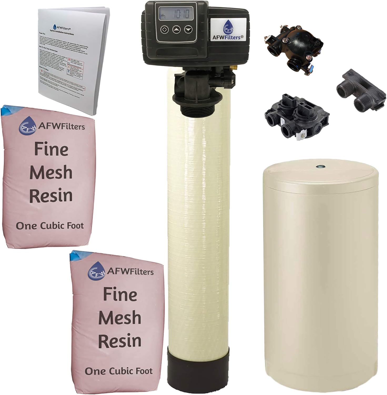 Fleck (64k 1 Inch, Almond Fine Mesh Resin) Whole House Water Softener System 5600sxt Digital Meter Grain-includes bypass valve & brine tank with safety float