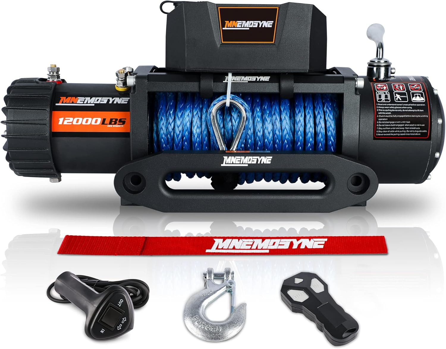 MNEMOSYNE Traction Products - Synthetic Rope Winch - 12000 LB load capacity - Remote winch