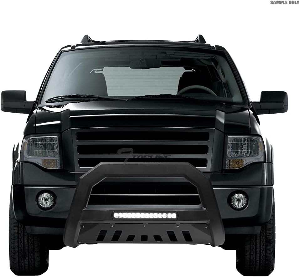 Matte Black AVT Style Aluminum LED Light Bull Bar Brush Push Front Bumper Grill Grille Guard With Skid Plate Compatible With 10-23 Toyota 4Runner