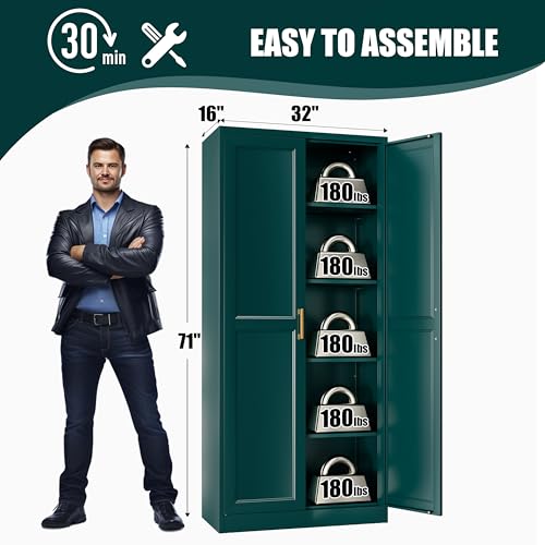 71" Tall Metal Storage Cabinet, Kitchen Pantry Storage Cabinets with Doors and 4 Shelves, White Pantry Cabinet, Utility Kitchen Cupboard, Large Steel Cabinets for Dining Room, Office, Living Room