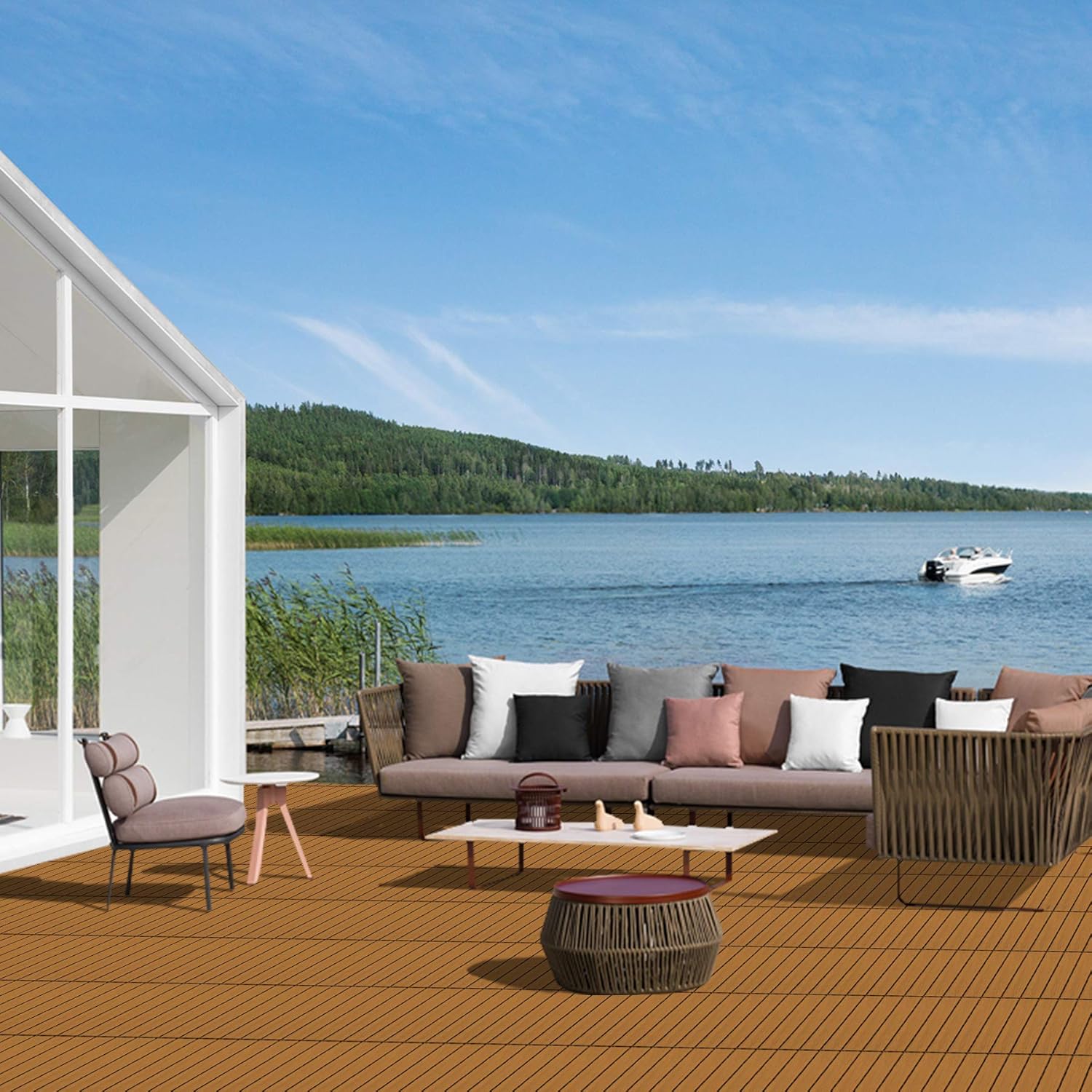 Domi Outdoor Living 9PCS Aluminum Interlocking Deck Patio Decking Tiles, 12” x 12” Wood Acacia Interlocking Decking