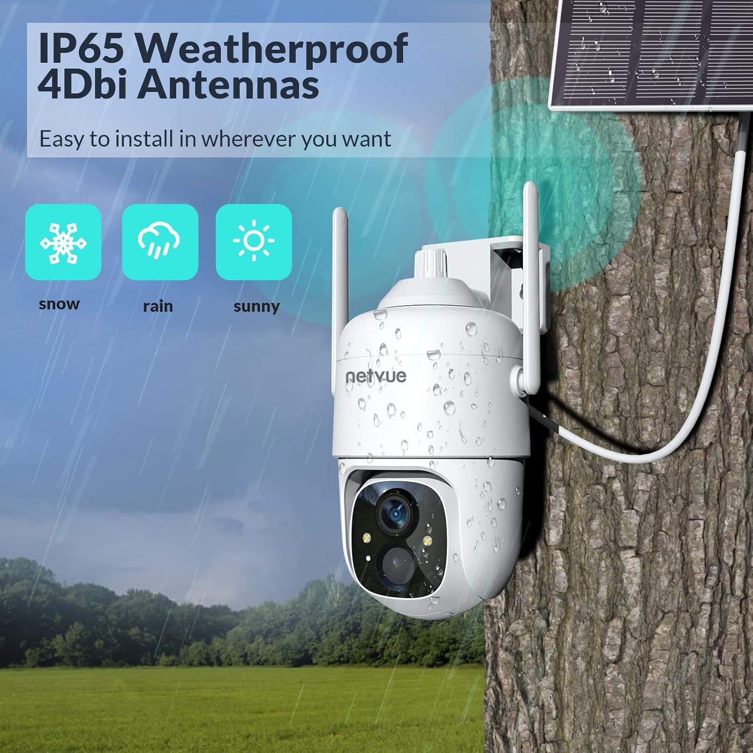 Wireless Security Cameras, Netvue Sentry Plus Outdoor WiFi Pan Tilt 360�� Camera, Solar Rechargeable Battery Powered for Home Security, PIR Motion/Human AI Detection, 2-Way Talk, Waterproof, SD/Cloud