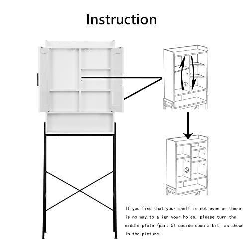 Over The Toilet Storage Cabinet, Wooden Space-Saving Bathroom Organizer Shelf Over Toilet Storage Rack with Double Door and Adjustable Feet