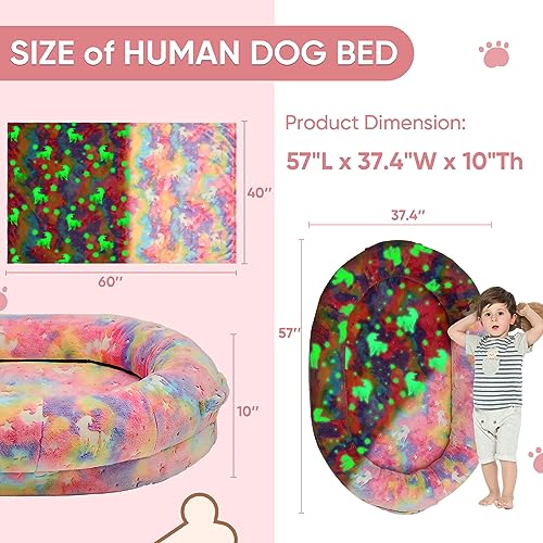Human Dog Bed,72"x48"x10" Large Gaint Shared Bed for Adult - Flufelbed Standard Cloud Bed for Humans and Dogs - Nap Bed Bean Bag Bed Faux Fur Fluffy Orthopedic Pet Sleeping Bed(Large,Black)