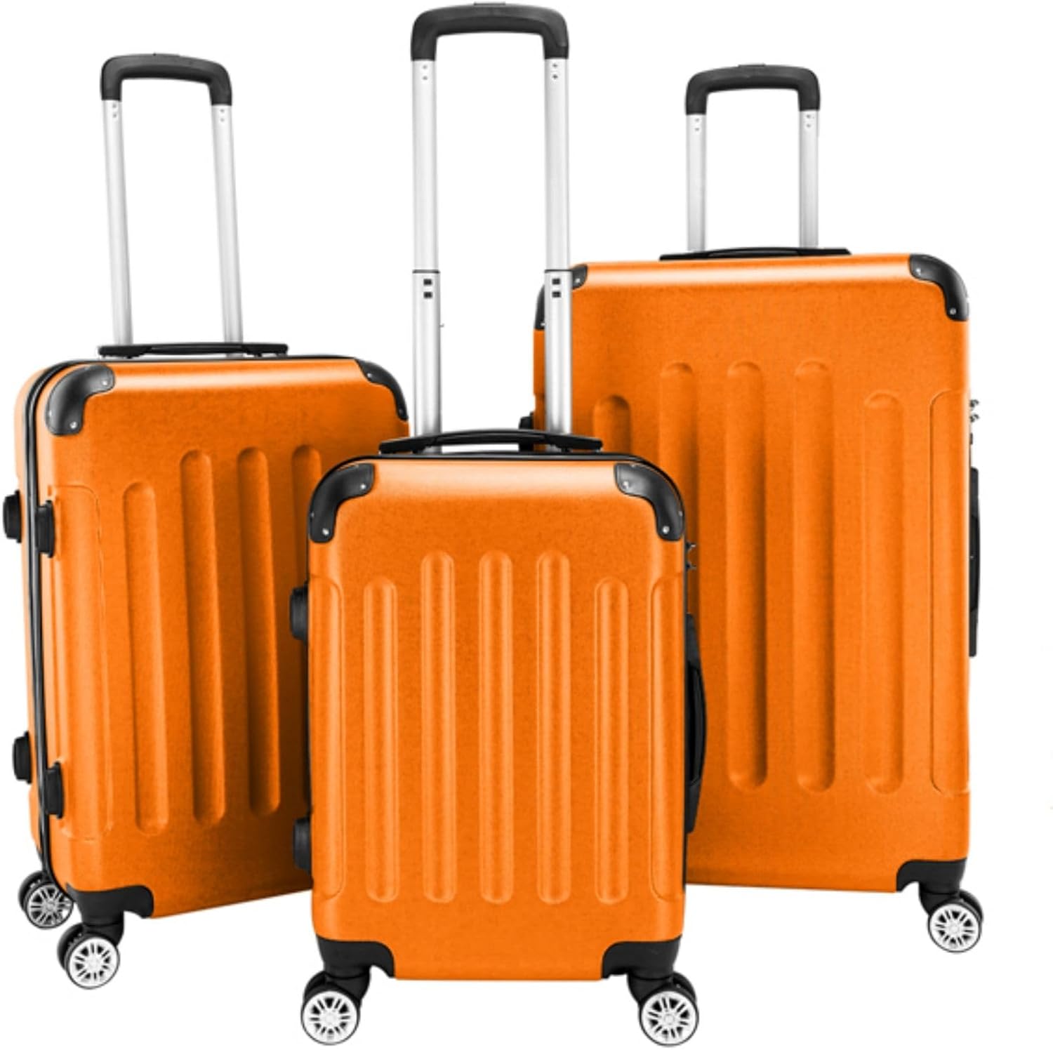 3 Piece Set Luggage, Hardside Roller Suitcase 20"" / 24"" / 28"" Set, PC ABS Carry on Luggage with Spinner, Rolling Carry-On Trolley Case, Orange, Blue