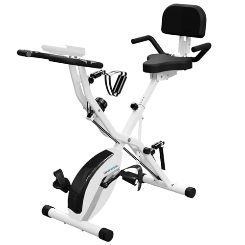 BARWING Stationary Exercise Bike for Home Workout, 5 IN 1 Foldable Indoor Cycling Bike for Seniors, 350LB Capacity, 16-Level Magnetic Resistance, Seat Backrest Adjustments
