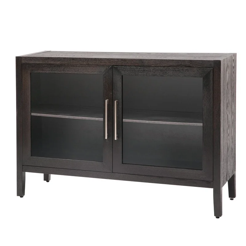 Wood Storage Sideboard Buffet Cabinet with Glass Doors and Adjustable Shelf Brown