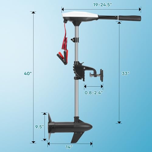 55lb Thrust Trolling Motor 8 Speed Electric Outboard Motor Kayak Motor with Adjustment 6-inch Extendable Handle, 30'' Shaft Length, LED Indicator, Transom Mounted for Kayak, Fishing Boat