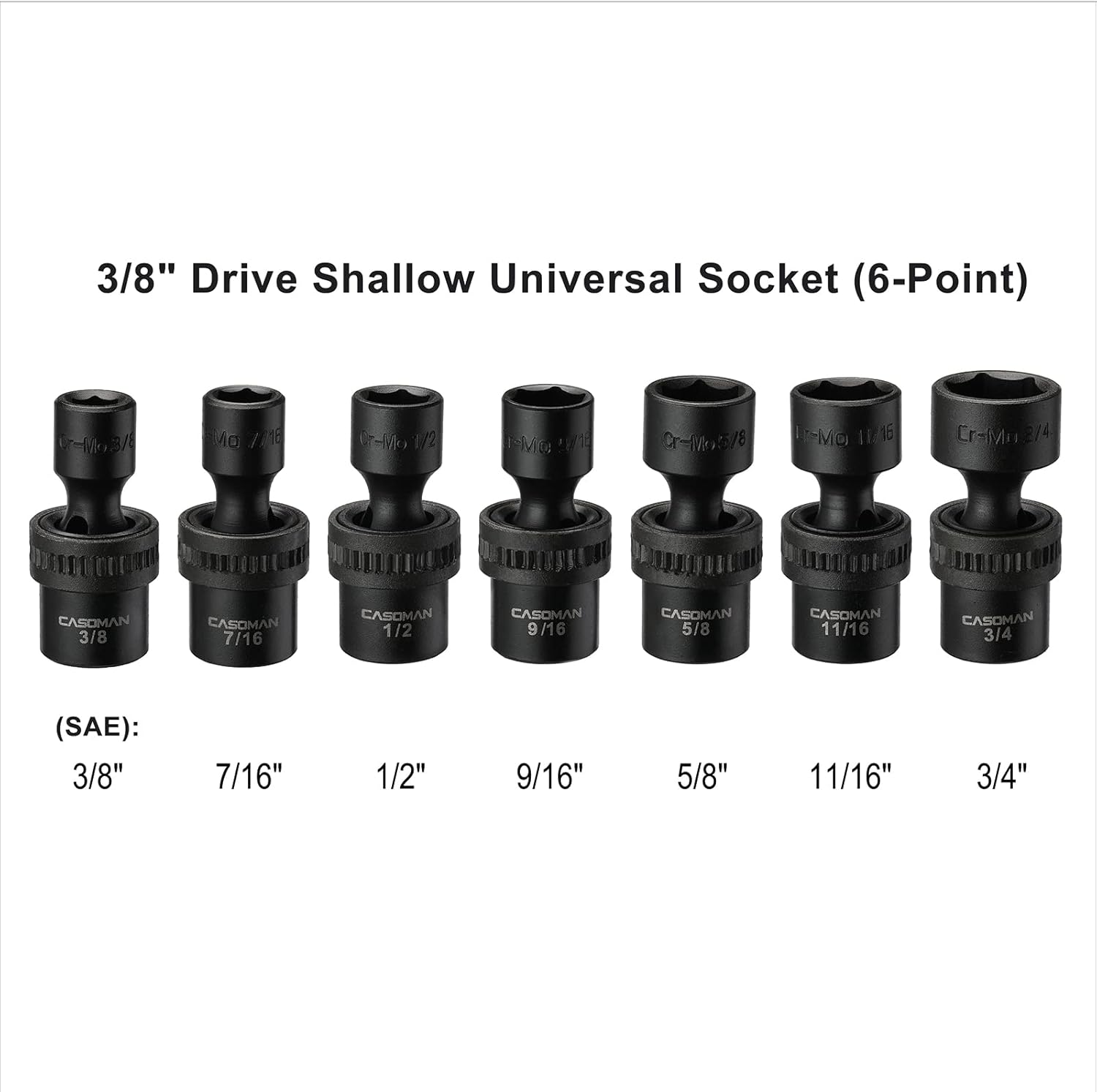 CASOMAN 15 PCS 3/8" Drive Shallow Universal Impact Socket Set, 6 Point, Metric,8-22mm