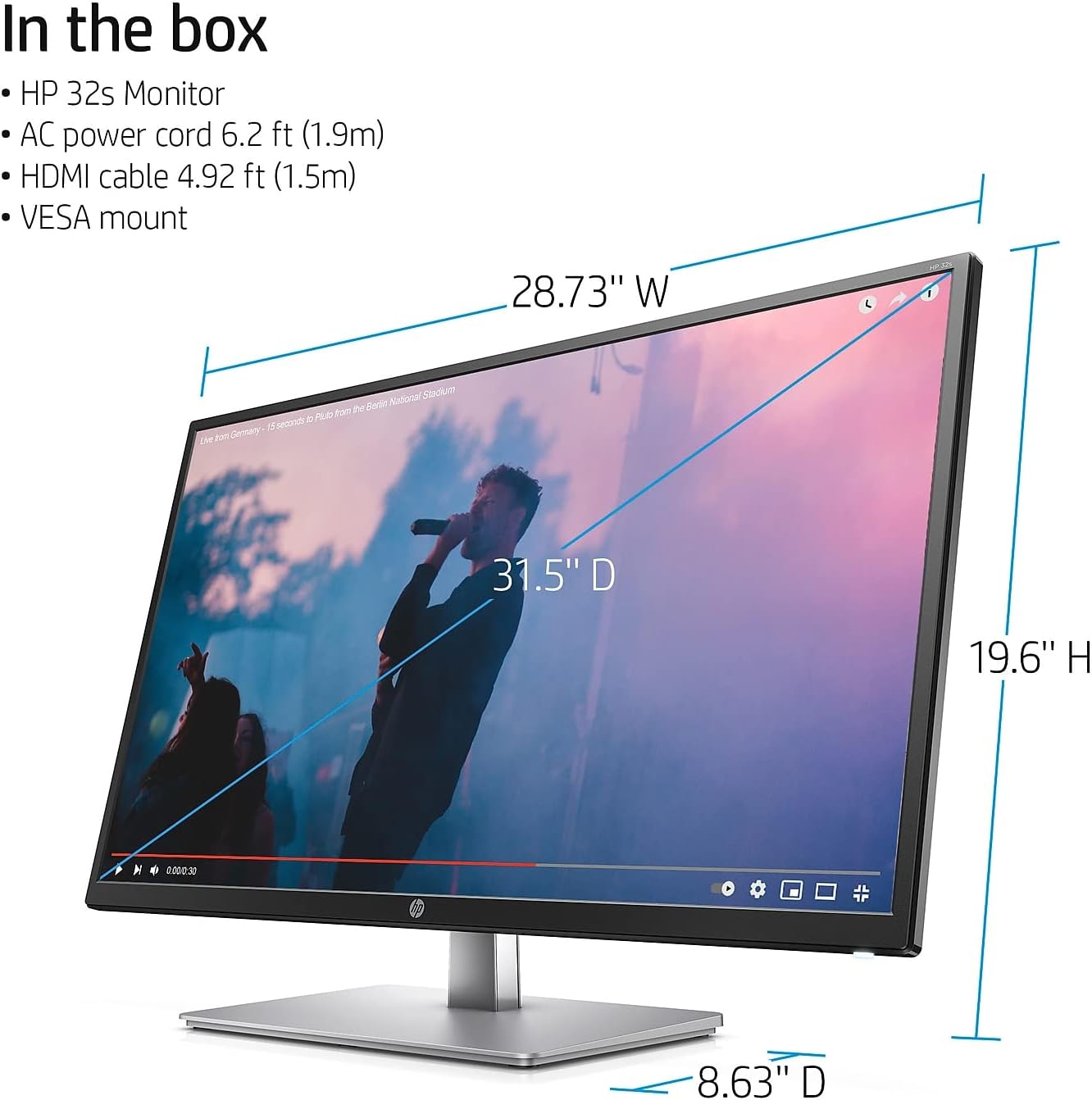 HP FHD IPS Monitor with Tilt Adjustment and Anti-Glare Panel- 32-Inch, Black/Silver