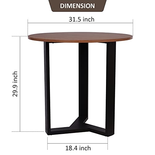 KithKasa Round Dining Table Set, 31.5" Mid Century Modern Kitchen Table,Mid-Century Black Leather Dining Chairs Set of 2 for Dining Room, Kitchen, Cafe, Restaurant, Living Room