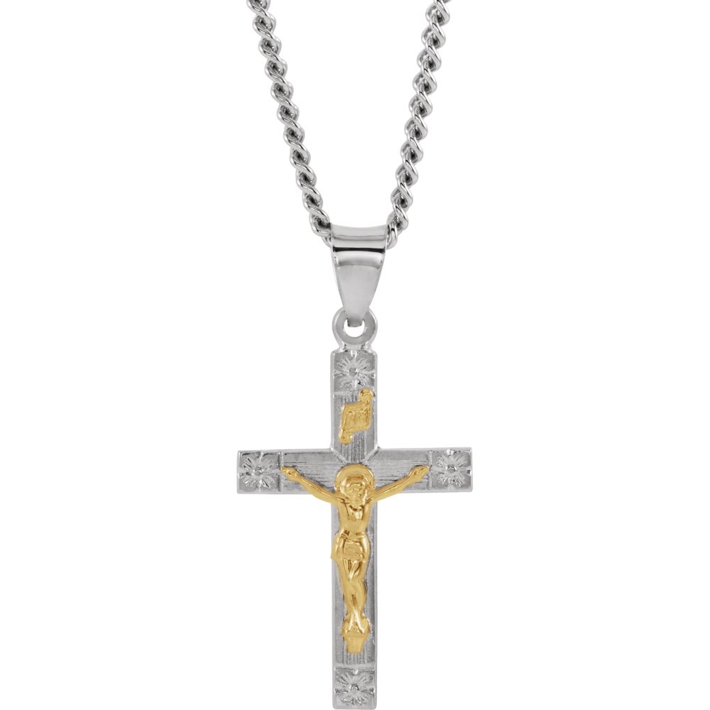925 Sterling Silver and 14k Yellow Gold 28x16.23mm Polished Crucifix Pendant Necklace With 24 Inch Chain Jewelry Gifts f