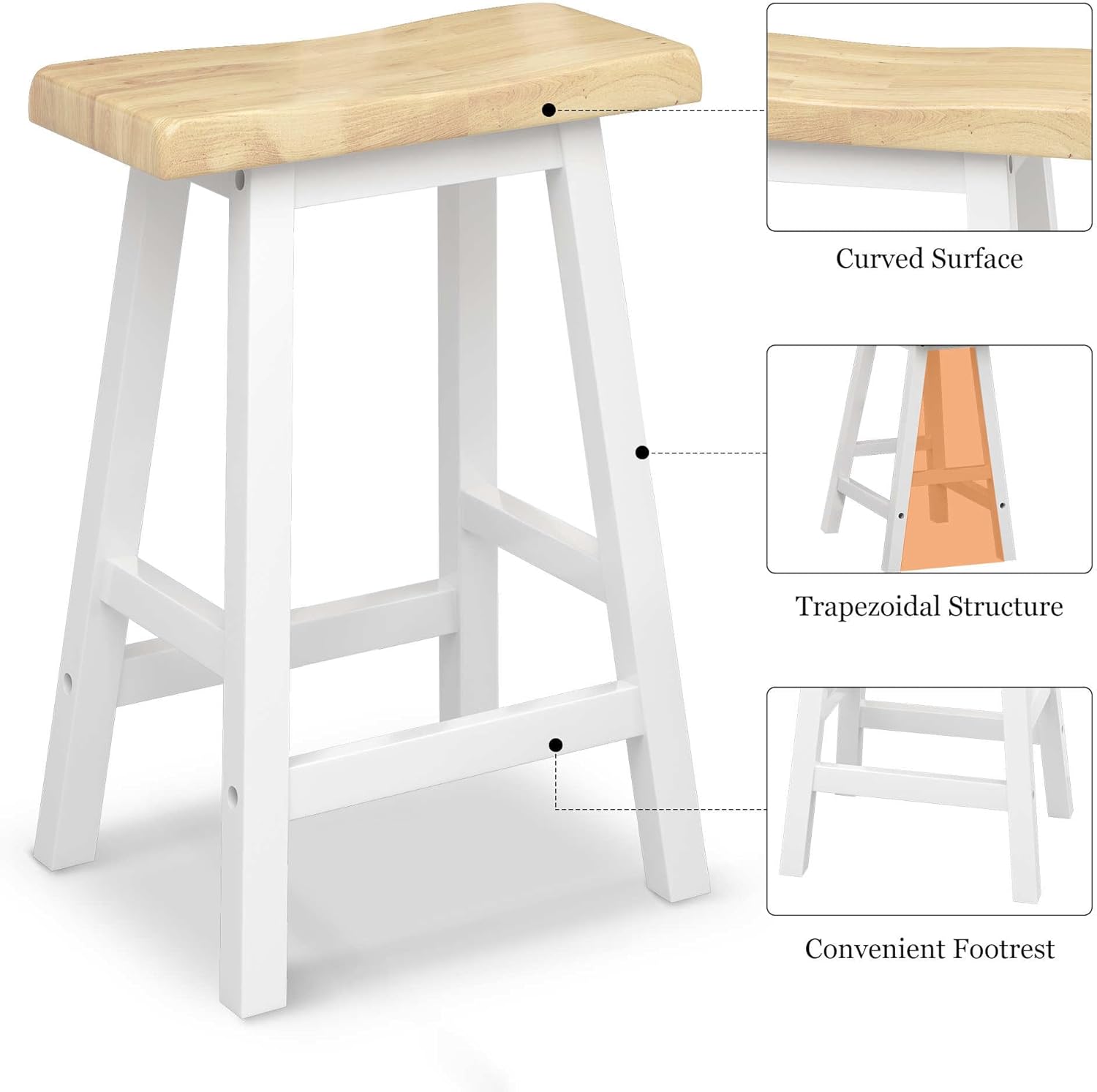 Modern Bar Dining Table Set for 4 All Rubber Wood Kitchen Bistro Counter Height Table Bench Stool for Dining Room Small Space Natural Color & White