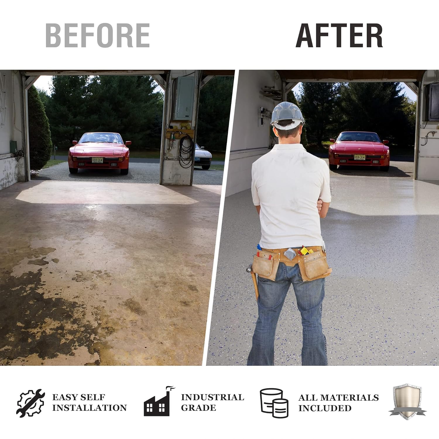 Garage Floor Epoxy Kit - 28-Pc 2 Part - 900 Sq. Ft - LT Gray, Industrial Grade Epoxy Coating Kit - Basements, Workshops, Contractors, Automotive, Storage, Retail Shops