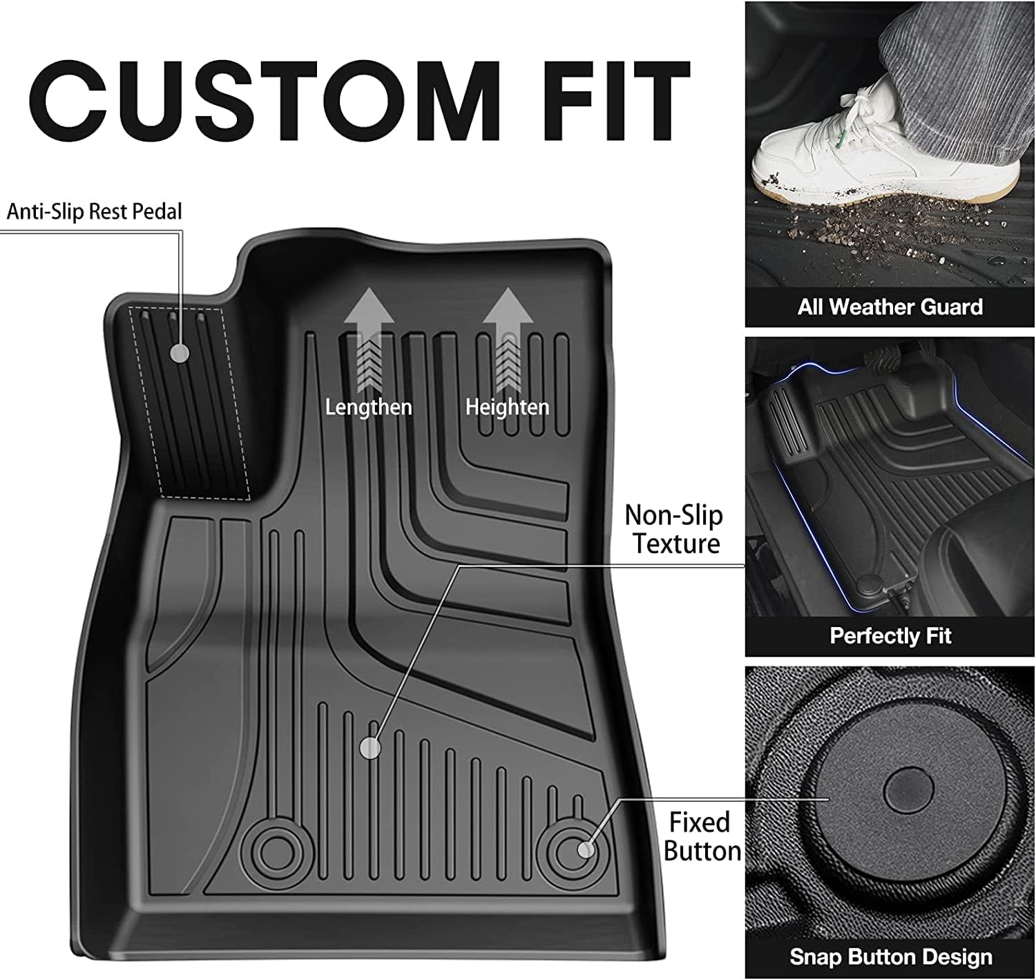 Floor Mats Custom Fit for Genesis GV80 7 Seats 2021-2024, Floor Liners Original for 1st & 2nd & 3rd Row Full Set Heavy Duty Non Slip Floor Liner All Weather Guard Floor Mat