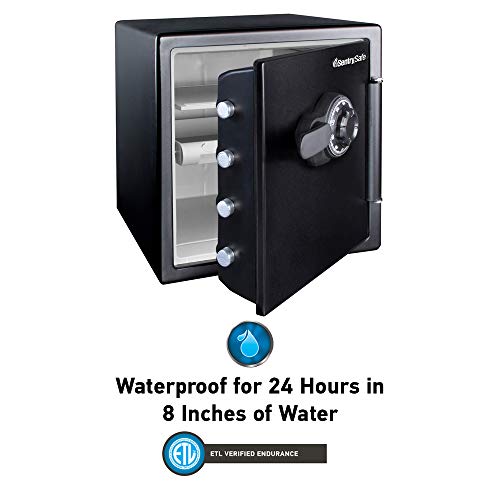 SentrySafe Fireproof and Waterproof Black Steel Home Safe with Digital Keypad Lock and Organization Trays for Money, Documents, 1.23 Cubic Feet, SFW123EU