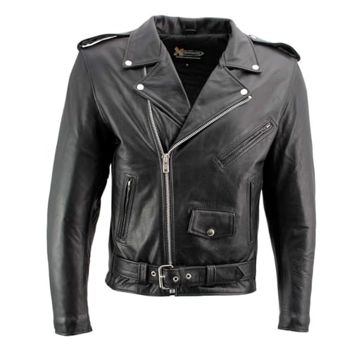 Xelement B7101 Men's 'Classic Armored' Black High-Grade Leather Motorcycle Biker Jacket with X-Armor Protection - Medium