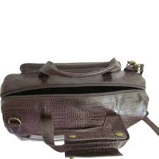 Amerileather Croco-Print 16 inch Leather Carry-On Weekend Duffel, Brown