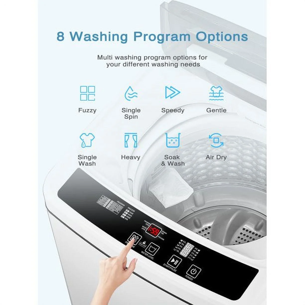 Portable Washing Machine 1.5 Cu.Ft, Compact Washer with 11lbs Capacity, 8 Wash Programs Laundry Washer with Drain Pump, Full Automatic Washer for Apartments, Camping, Dorms, College Rooms, Rv’s, White
