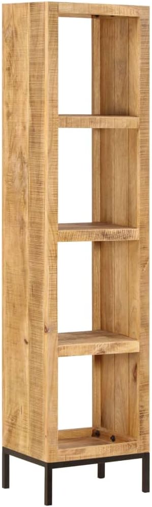 vidaXL Solid Mango Wood Bookshelf with 4 Compartments | Polished and Lacquered Brown Wooden Bookcase | Industrial Style Compact Storage Solution